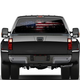 WILDLAVIE Rear Window Perforated Sticker American Flag Eagle Graphic Patriotic Decoration Vinyl Decal Size 66"x20" Fit Most Pickup Trucks SUV