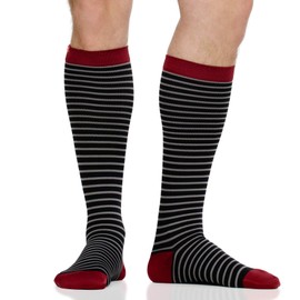 VIM & VIGR Cotton 15-20 mmHg Graduated Compression Socks for Men and Women, Black & Grey Little Stripe