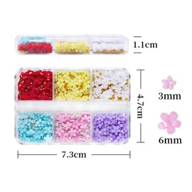 2Boxes 6 Grids 3D Colorful Flower Nail Charms- 3D Nail Flowers Rhinestone with White Pearl &Gold Silver Caviar Beads Mixed DIY Nail Decorations for Acrylic Cherry Blossom Nail Art Design Supplies