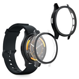 kwmobile Cover Comaptible with Garmin Venu 3 Covers - 2X Tempered Glass with Plastic Frame - Transparent/Black