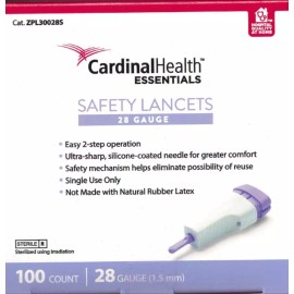 Cardinal Health ReliaMed Safety Lancet 28G Disposable For Glucose Care