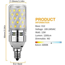 E12 LED Corn Bulbs 12W,6000K Daylight White,1200LM,100W Incandescent Bulbs Equivalent,Pack of 4