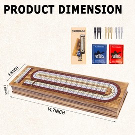 Wooden Cribbage Board Game Set,Traditional Cribbage Board Game,Solid Wood,3 Track Cribbage Board, 9 Metal Pegs,2 Decks of Playing Cards,Fun Table Game,Game Night, Travel (Manual Included)