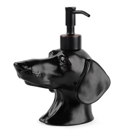 NEWHENGS Dachshund Dog Shaped Soap/Lotion/Hand Sanitizer Ceramic Stainless Steel Pump Dispenser, Refillable for Kitchen and Bathroom(Black)