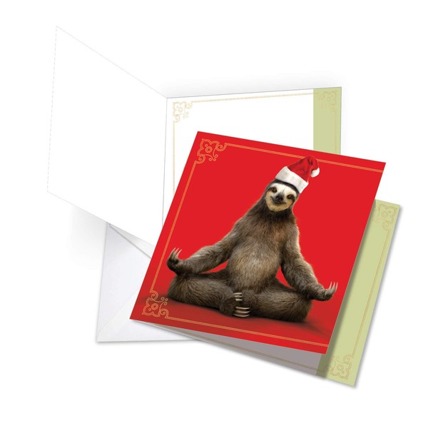 The Best Card Company - Jumbo Funny Christmas Greeting Card (8.5 x 11 Inch) - Fun Animal Card for Kids, Big Group Card - Santa Sloth Yoga JQ6255AXSG