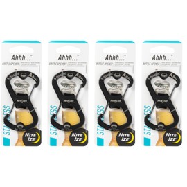 Nite Ize Ahhh... Stainless Bottle Opener - Bottle Opener Keychain with S-Biner Functionality - Heavy-Duty Dual Bottle Opener Carabiner - Keychain Accessories - Black, 4 Count (4 Pack)