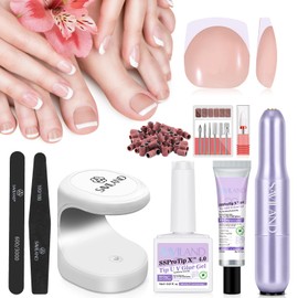 SAVILAND Gel X Nail Kit: 18 Sizes Toenails Gel Nail Kit with Nail Drill Solid Nail Glue Gel 216 Pcs Nude Toe Nail Tips U V Lamp and Strong Gel X Nail Glue Pedicure Tools Acrylic Nail Kit for Nail Art