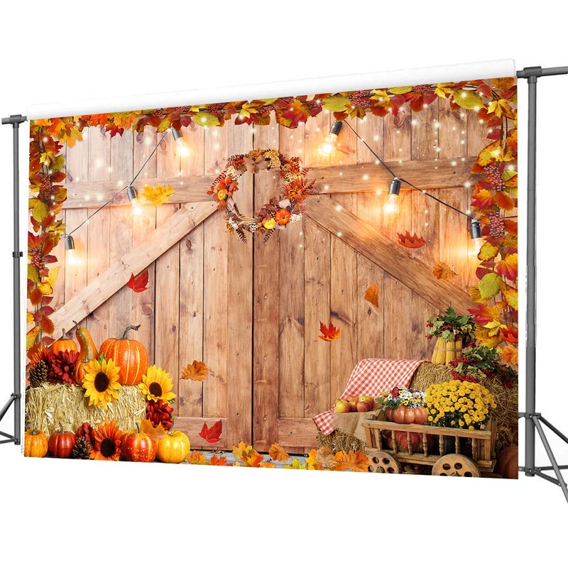 CHAIYA 7x5ft Thanksgiving Photography Backdrop Autumn Harvest Backdrop Thanksgiving Barn