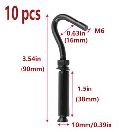 Semetall M6 Concrete Wall Hook Stainless Steel Heavy Duty Wall Hooks for Concrete - Open Cup Expansion Bolts, Black (10-Pack)
