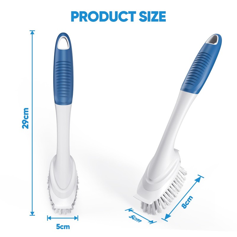 Dish Brush with Plastic Handle Built-in Scraper, Replaceable Brush Scrubbing