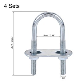 TA-VIGOR 4 sets M6 Round U-Bolts, 25mm Inner Width 70mm Length 304 Stainless Steel U-Bolts with Nut, Plate, Washer for Attaching Piping Conduit Cable Tube Brackets Boat Trailer