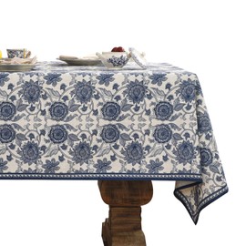 patdrea Designer Blue Tablecloth for Rectangle Tables,Vintage Elegant Linen with Paisley Floral Pattern Tablecloths,Farmhouse Flower Table Cover Cloth Decor for Kitchen Dining Christmas,67"*118"