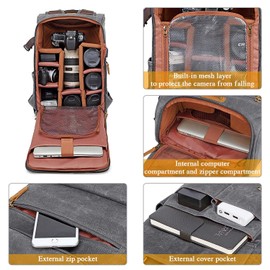 UBAYMAX Camera Backpack, DSLR SLR Waterproof Canvas Camera Bags Rucksack 15.6 inch Laptop Bag Travel Bag for Canon Nikon Sony Camera and Lens Tripod Accessories