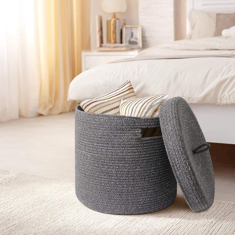 WILLITAT Storage Basket with Lid, Woven Blanket Storage for Living