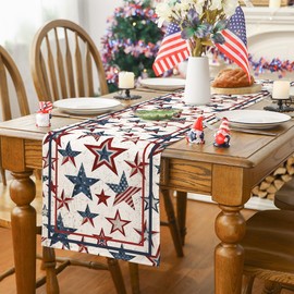 4th of July Table Runner, 4th of July Decorations for Home Stars Memorial Day Decor Blue Red Patriotic Decor for Home Independence Day Indoor Ourdoor Party Table Decorations (13'' x 72'')