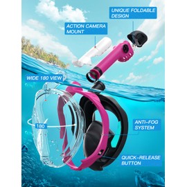 Full Face Snorkel Mask Adults,Dry-Top Snorkeling Gear with Camera Mount,Foldable 180-Degree Panoramic Scuba Mask for Snorkeling Diving Swimming Travel,Snorkel Mask Anti-Fog & Anti-Leak