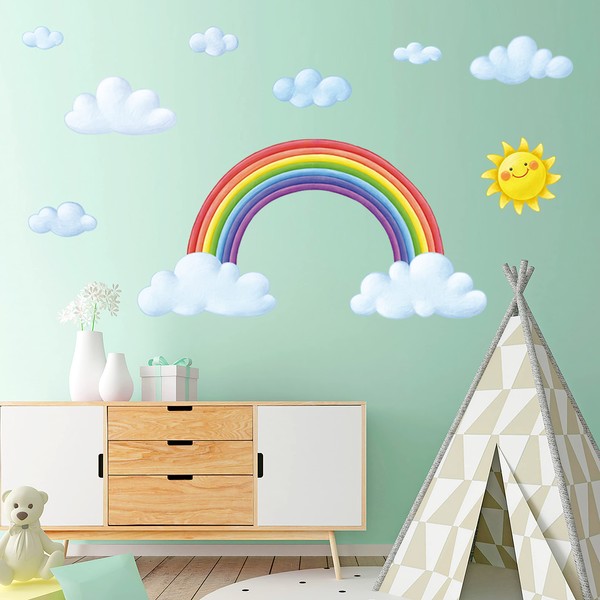DECOWALL DA-1913 Rainbow and Clouds Kids Wall Stickers Wall Decals Peel and Stick Removable Wall Stickers for Kids Nursery Bedroom Living Room d?cor