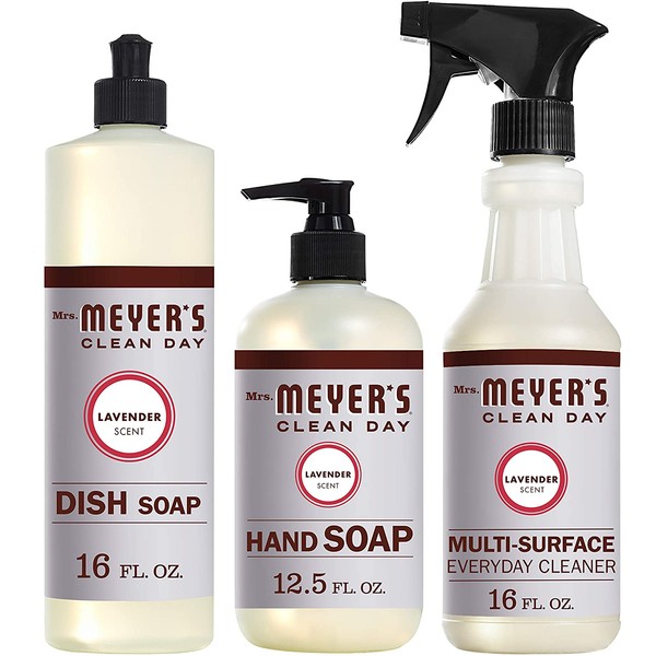 Mrs. Meyer's Clean Day Kitchen Basics Set, Includes: Multi-Surface Cleaner, Hand Soap, Dish Soap, Lavender Scent, 3 Count Pack