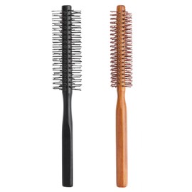 Pack of 2 round brushes, beard, hair brush, round, round brush, small, handle made of natural wood, nylon bristle, suitable for hair and beards, for daily styling and blow drying (3.5 x 21 cm, 2.5 x