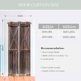 Haciadan Wooden Barn Sliding Door Curtain Country Brown Vintage Doorway Privacy Blackout Curtain Door Dividers Closet Door Cover Curtain 42" W X 80" L,1 Panel