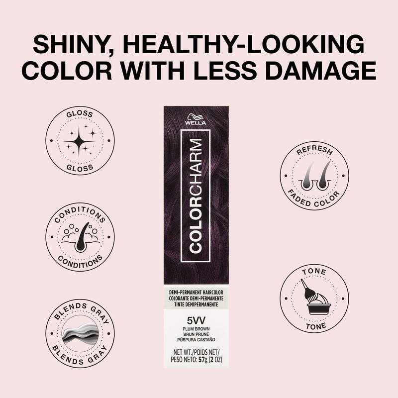 COLORCHARM Demi Permanent Hair Color 5VV Plum Brown Gloss, Refresh