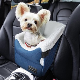 PETSFIT Center Console Dog Car Seat with Safe Protection Hooks, Pet Car Seat with Upgraded Safety Tethers, Washable Cushion, Console Dog Car Seats for Small Dogs Up to 9 Lbs(Blue)