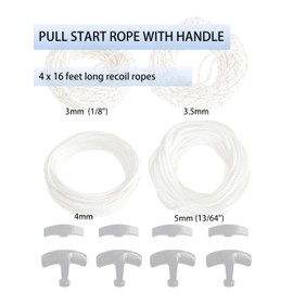 YAMAKATO Pull Cord Ropes Assortments 3mm 3.5mm 4mm 5mm 16Ft for Lawn Mower Generator Inverter Mini Bike Pressure Washer Snow Blower wit Recoil Handles