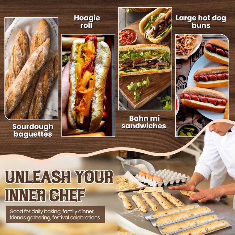 Pavsrmy Baguette Bread Pan, Premium Nonstick Perforated Baguette Pan for