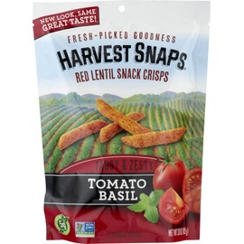 Harvest Snaps Tomato Basil Red Lentil Snack Crisps, Gluten-Free, Baked and Crunchy Vegetarian Snack With Plant Protein and Fiber, 3oz/6Count