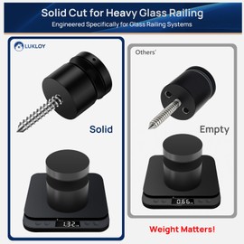 12 Pack 2"x2" SS316 Glass Railing Standoff Solid 1.3 lbs Matte Black Glass Standoffs Mounts Standoff Nail for Balcony Stair Railing Balustrade