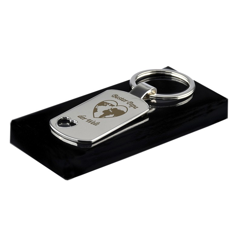 Keyring with Heart Cut-Out and Engraving "Bester Papa der Welt"