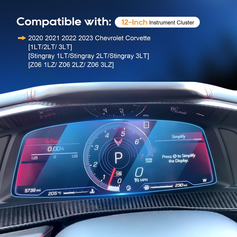LFOTPP C8 Corvette Screen Protector 2PCS for 2022-2025 Corvette (1LT/2LT/3LT)