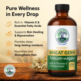 ProSeed Handmade Raw Wheat Germ Oil – Virgin, Unfiltered & Cold-Pressed Non-GMO Carrier Oil – High in Vitamin E & Omega Fatty Acids for Hair, Face, Skin & Body – 240ml (8oz) Glass Bottle