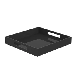 NIUBEE Acrylic Serving Tray 12x12 Inches -Spill Proof- Decorative Tray Organiser for Ottoman Coffee Table Countertop with Handles - Black
