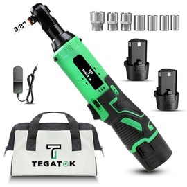 Tegatok Cordless Electric Ratchet Wrench Set, 40FT-LBS (45N.m) 3/8" Electric Ratchet, 12V Cordless Ratchet Wrench, 2 x 2.0Ah Batteries Impact for Car Home