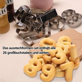 36 Stück Ausstecher Buchstaben Edelstahl, Buchstaben Und Zahlen Ausstecher, Kekse Ausstechform, Edelstahl Ausstechformen, für Ostern Backen Kuchen Keks Dekoration