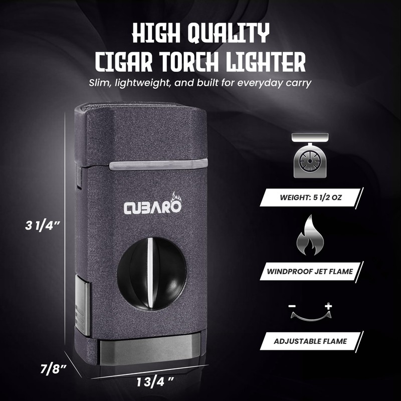 CUBARO Cigar Lighter with V Cutter – Triple Jet Torch