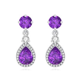 BETHZA Natural Amethyst Dangle Earrings 925 Sterling Silver Teardrop Purple February Birthstone Earrings Amethyst Gemstone Earring Jewelry Gifts for Women