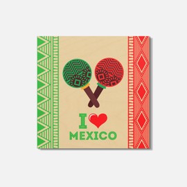 Unbranded I Love Mexico 4'' X 4'' Square Wooden Coaster