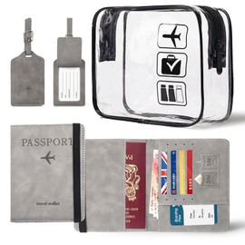 Gifts for Mum, Passport Holder Luggage Tag Clear Toiletries Bag Set for Traveling, Passport Cover with RFID, Makeup Storage Bag Organiser for Men Women Family Gifts Essential Travel Accessories