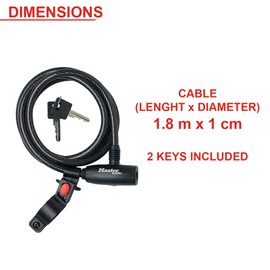 Master Lock 1,8m long x 10mm diameter keyed cable lock; black