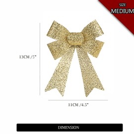 AKH® 5" x 4.5" Sparkling Christmas Glitter Tinsel Bows | Pack of 3 Xmas Bows | Tinsel Effect Christmas Bow Luxury Hanging Indoor Outdoor Christmas Tree Decoration Bows | Twist Tie On (Gold)