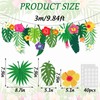 JarThenaAMCS Tropical Flower Garland Luau Hibiscus Palm Leaves Paper Banner