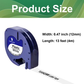 YUANQIMM 8 Pack 91331 Label Tape Replacement for DYMO LetraTag White Plastic Refills 91331 S0721660 Black on White Tape for Letra Tag Label Maker LT100H LT100T QX50 Printer, 12mm x 4m, 1/2" x 13'