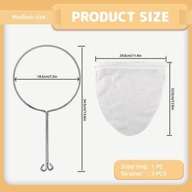 3 Pack Medium Ultra Fine Mesh Strainer Bag, Reusable Zipper Filter Bag with Stainless Steel Handle Frame, Cheese Cloth Strainers for Tea Coffee Milk Juices Yogurt(Medium)