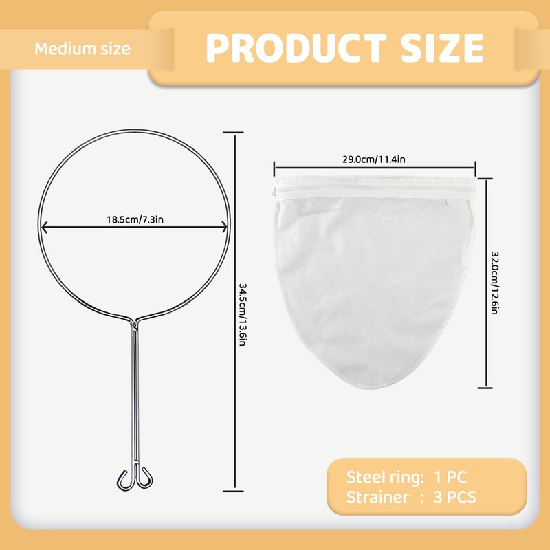 3 Pack Medium Ultra Fine Mesh Strainer Bag, Reusable Zipper