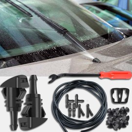 Piburth Windshield Washer Hose Kit 22 Pcs Set, 4M Washer Fluid Hose, 6 Pcs Hose Connectors, 2 Fan Nozzles, Connect Car Water Pump and Nozzles Suitable for Most Car Windshield Fluid Tubing (Rrd Tool)
