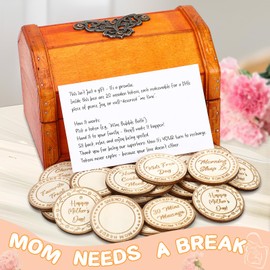 JULEASEL Mom's Token of Love - 20 Pre-Written + 10 Blank Wooden Coins | Redeemable Gifts for Mother's Day, Milestone Birthdays & Appreciation