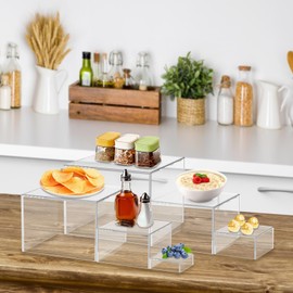 Hnvdkln 6 Pcs Acrylic Box with Hollow Bottom 6 Different Sizes Buffet Risers Stackable Buffet Stands Reusable Food Stands Reusable Food Stands Multifunctional Food Display Risers for Cupcake Candy Food,Parties,Brunch