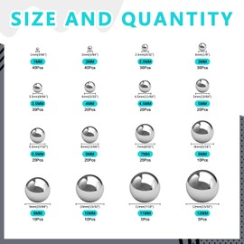 Cimeton 330Pcs 16Sizes Precision Bearing Steel Ball Assortment Kit Including Sizes 1MM 2MM 2.5MM 3MM 3.5MM 4MM 4.5MM 5MM 5.5MM 6MM 7MM 8MM 9MM 10MM 11MM 12MM Metric
